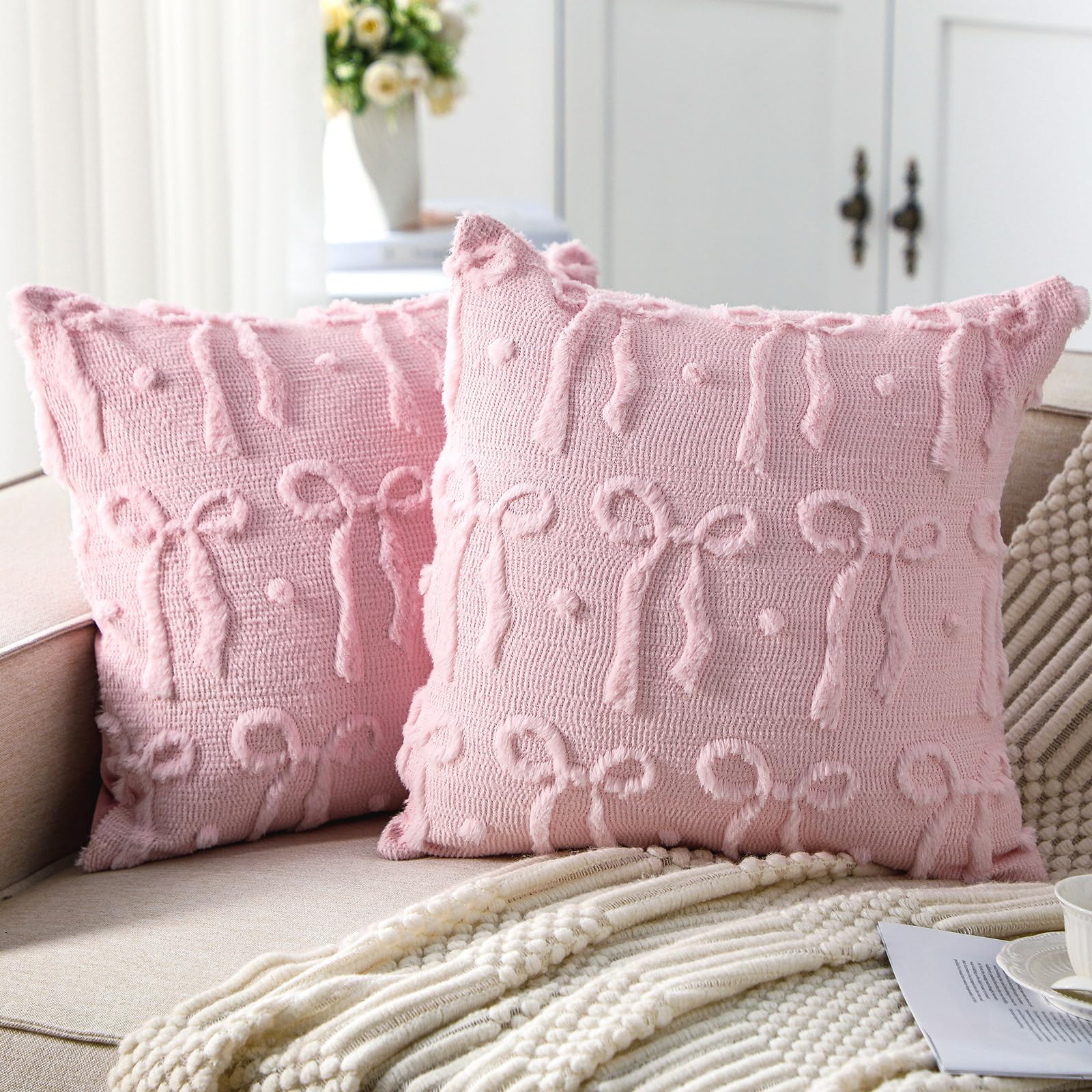 Pillow Insert 18X18 - Fundas de almohada con lazo rosa,